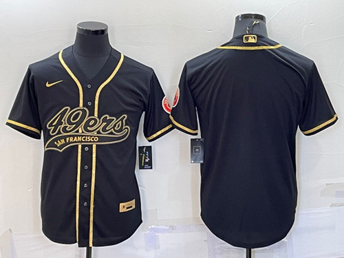Men's San Francisco 49ers Blank Black Gold With Patch Cool Base Stitched Baseball Jersey